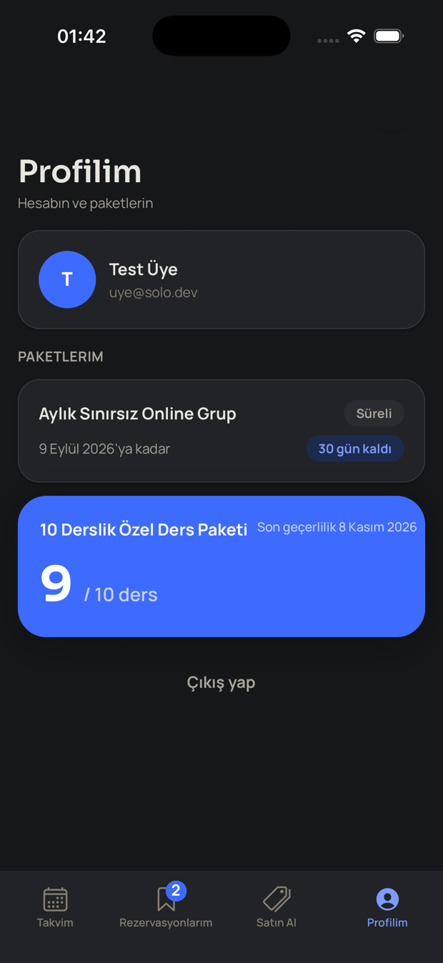 Gym & I uygulaması Profilim ekranı — paket bakiyeleri